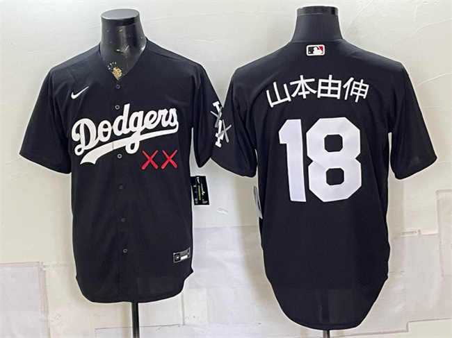 Men's Los Angeles Dodgers x KAWS #18 山本由伸 Black Vapor Premier Limited Stitched Baseball Jersey